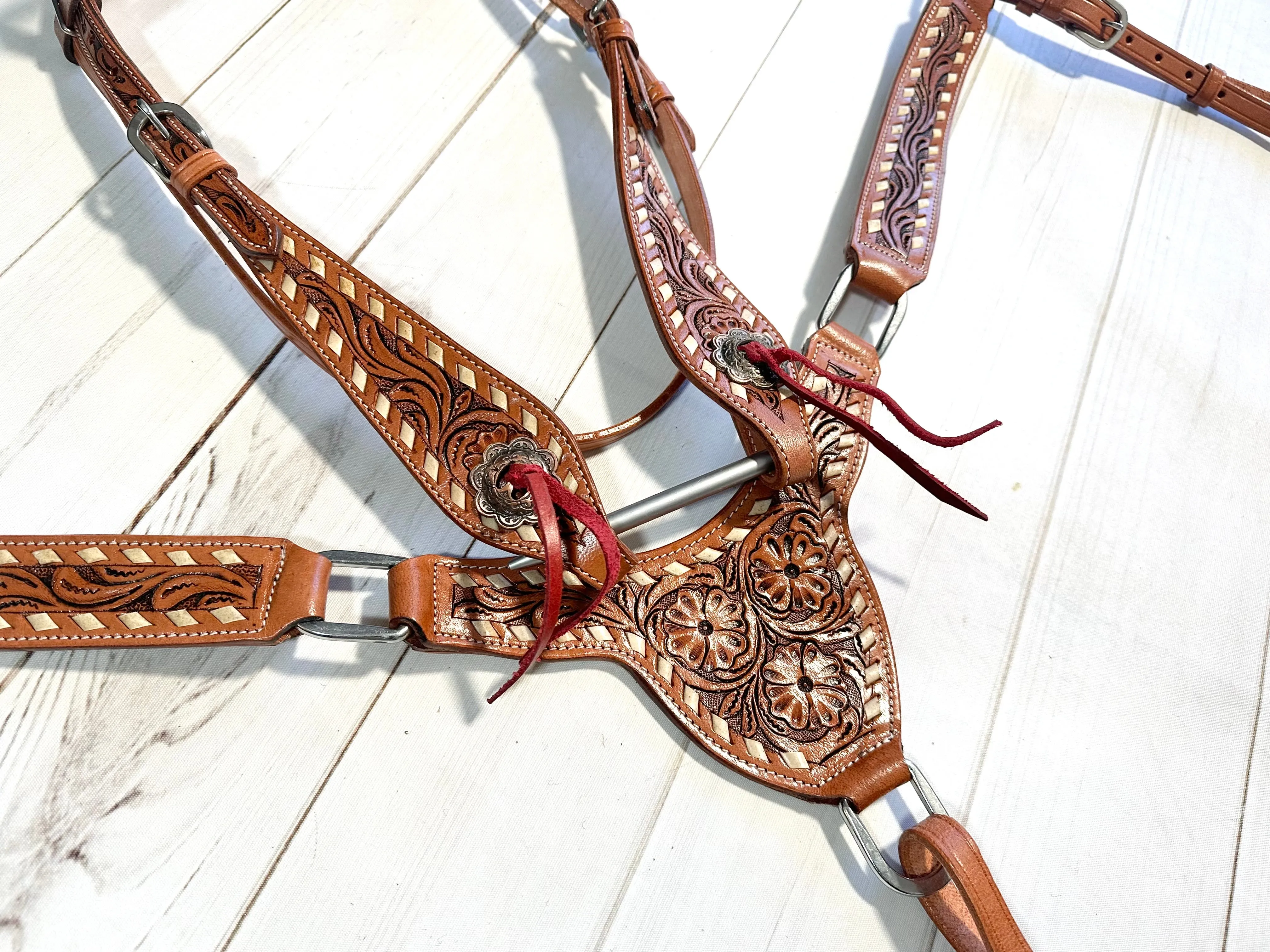 Floral Tooled Gladiator Style Leather Tack Set