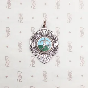 Flowers & Soccer Art Deco Enameled Medal Fob