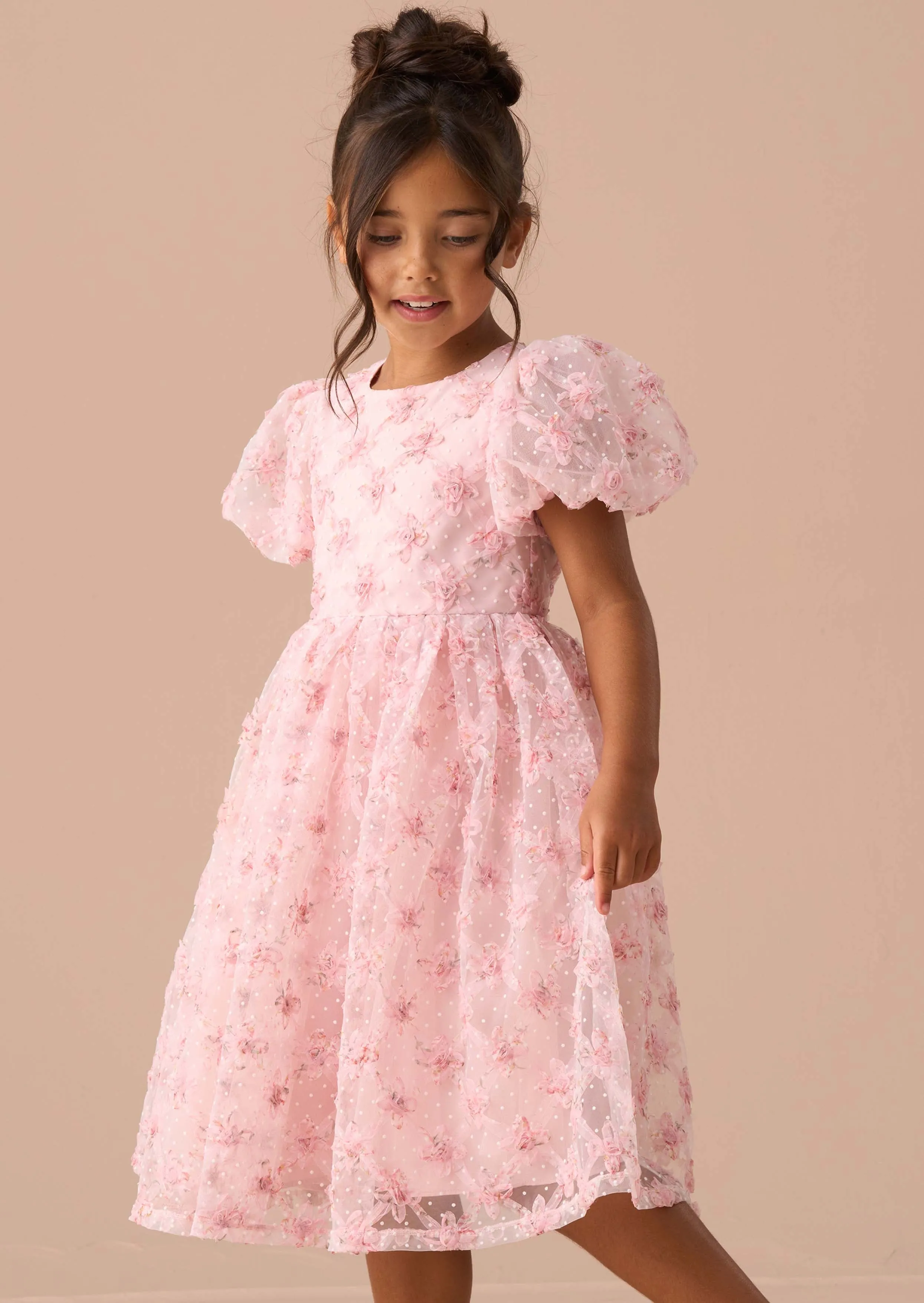 Francine Pink Embellished Puff Sleeve Dress