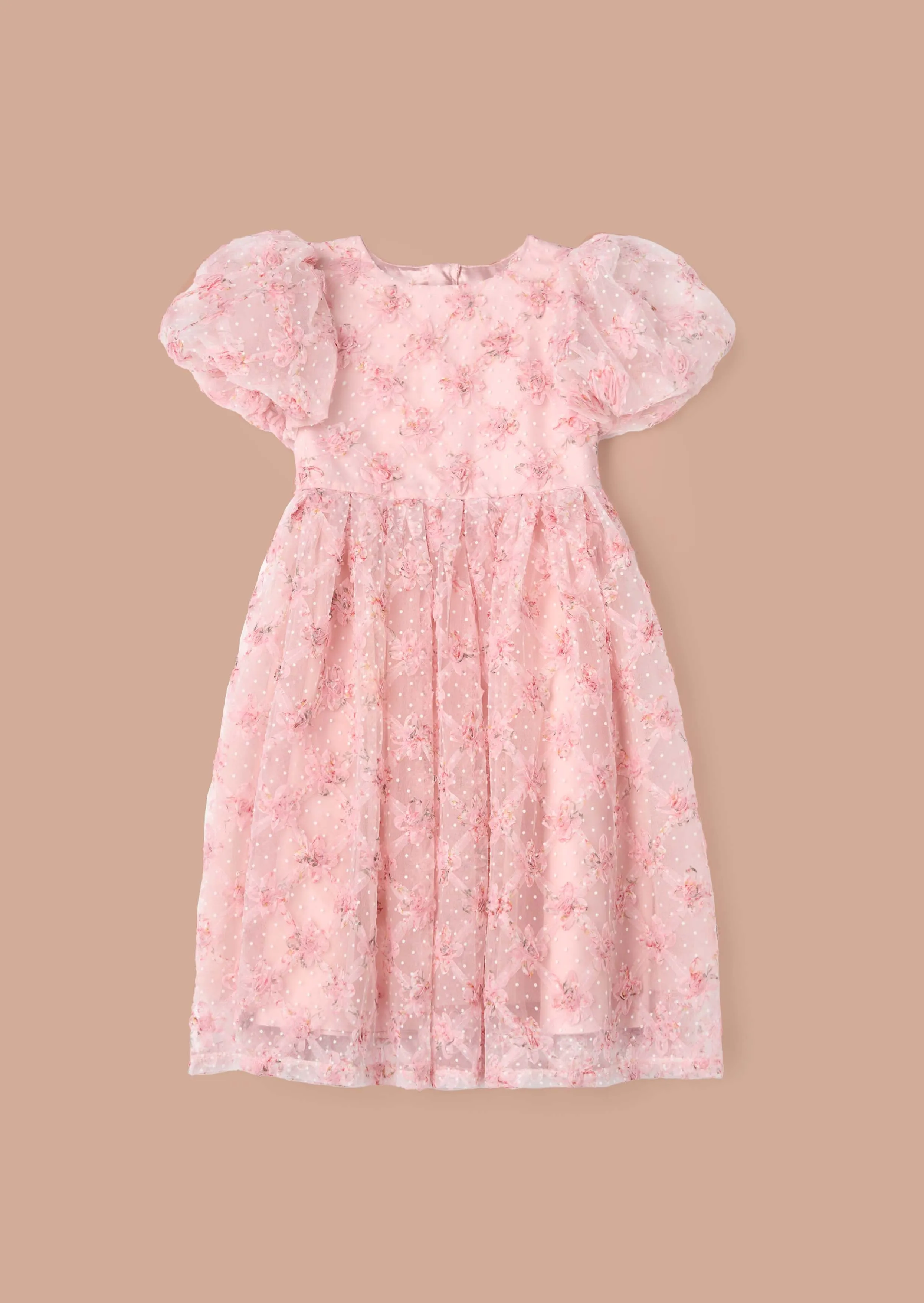 Francine Pink Embellished Puff Sleeve Dress