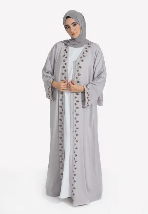 French Grey Embellished Open Abaya