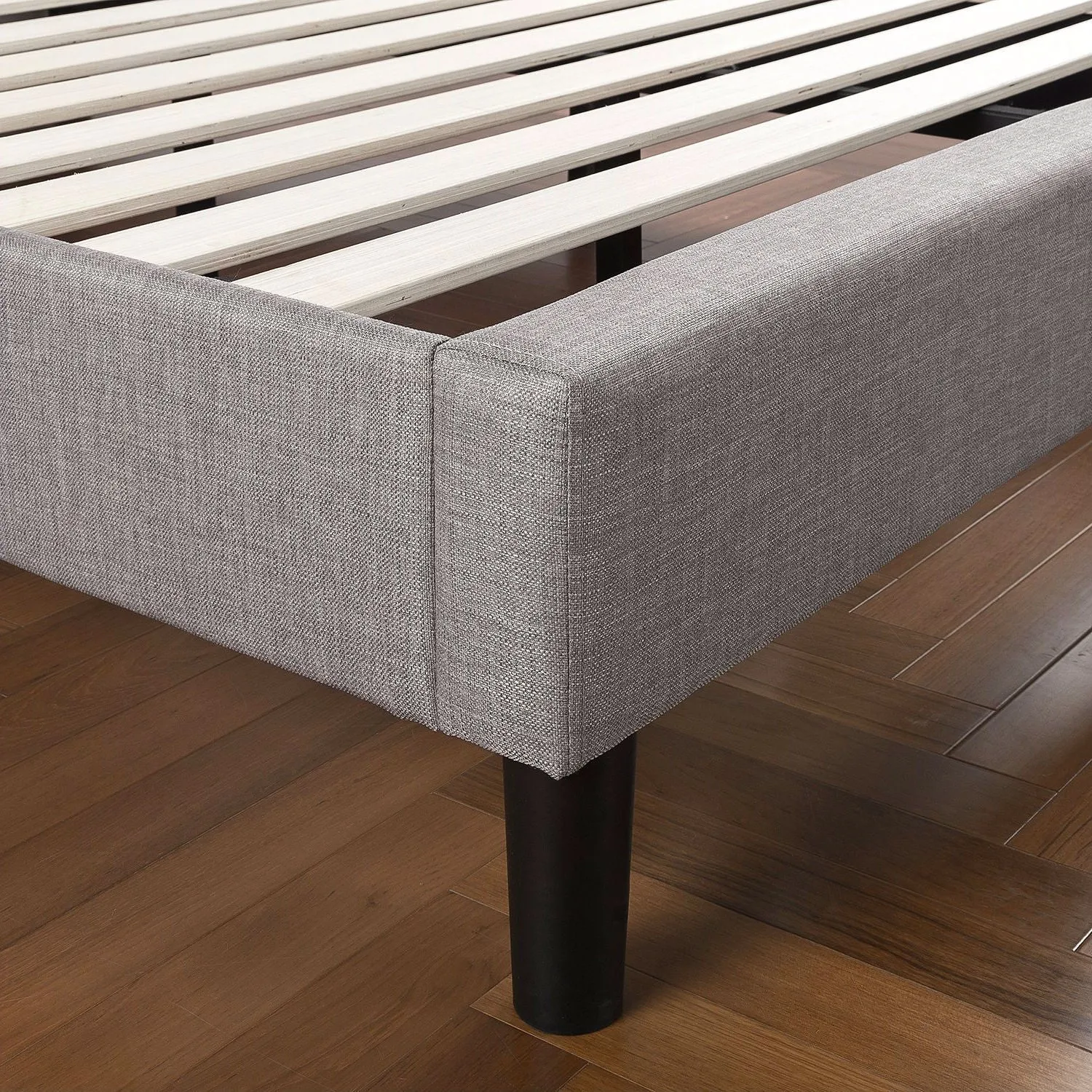Full Medium Grey Upholstered Platform Bed Frame with Button Tufted Headboard