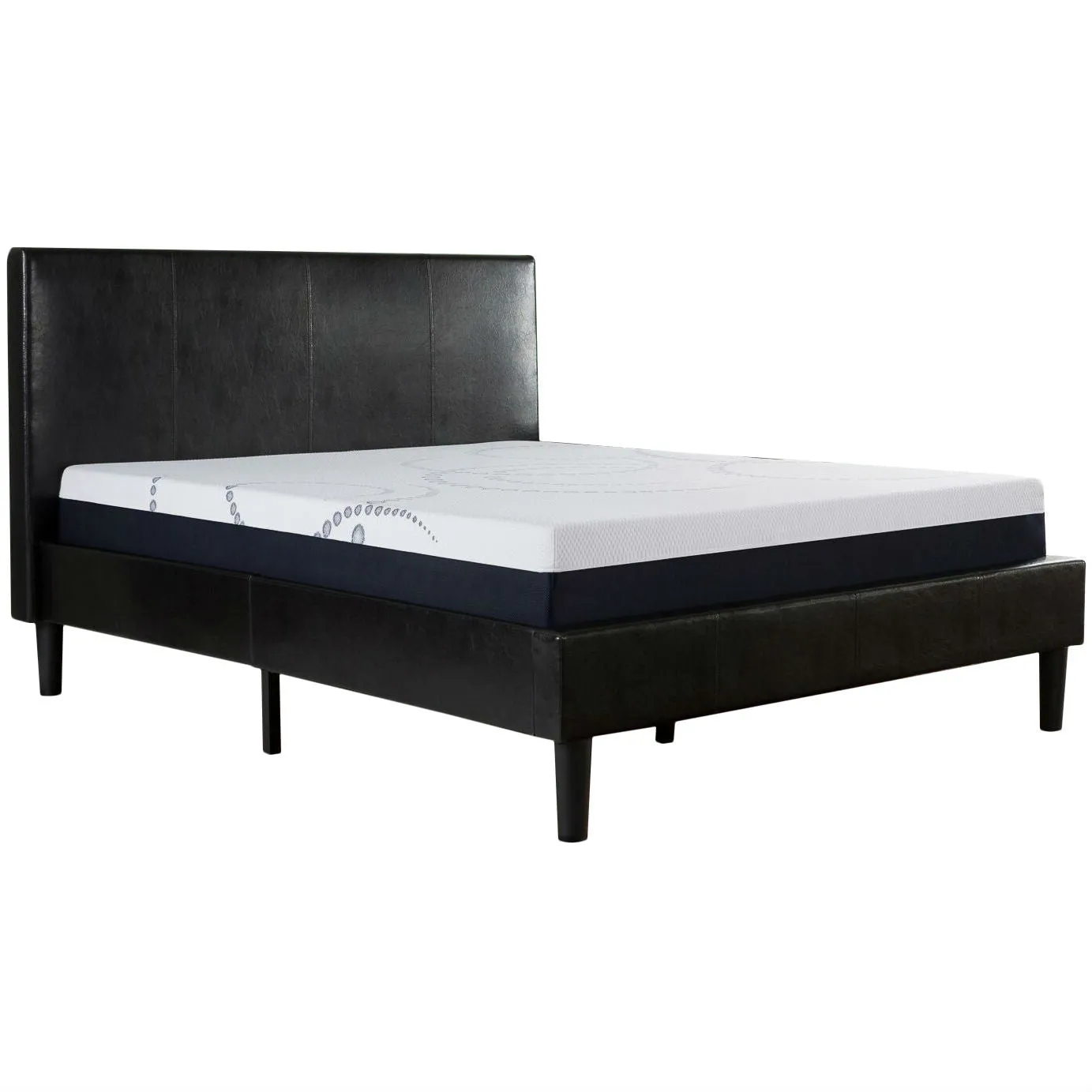 Full size Dark Brown Faux Leather Upholstered Platform Bed with Headboard