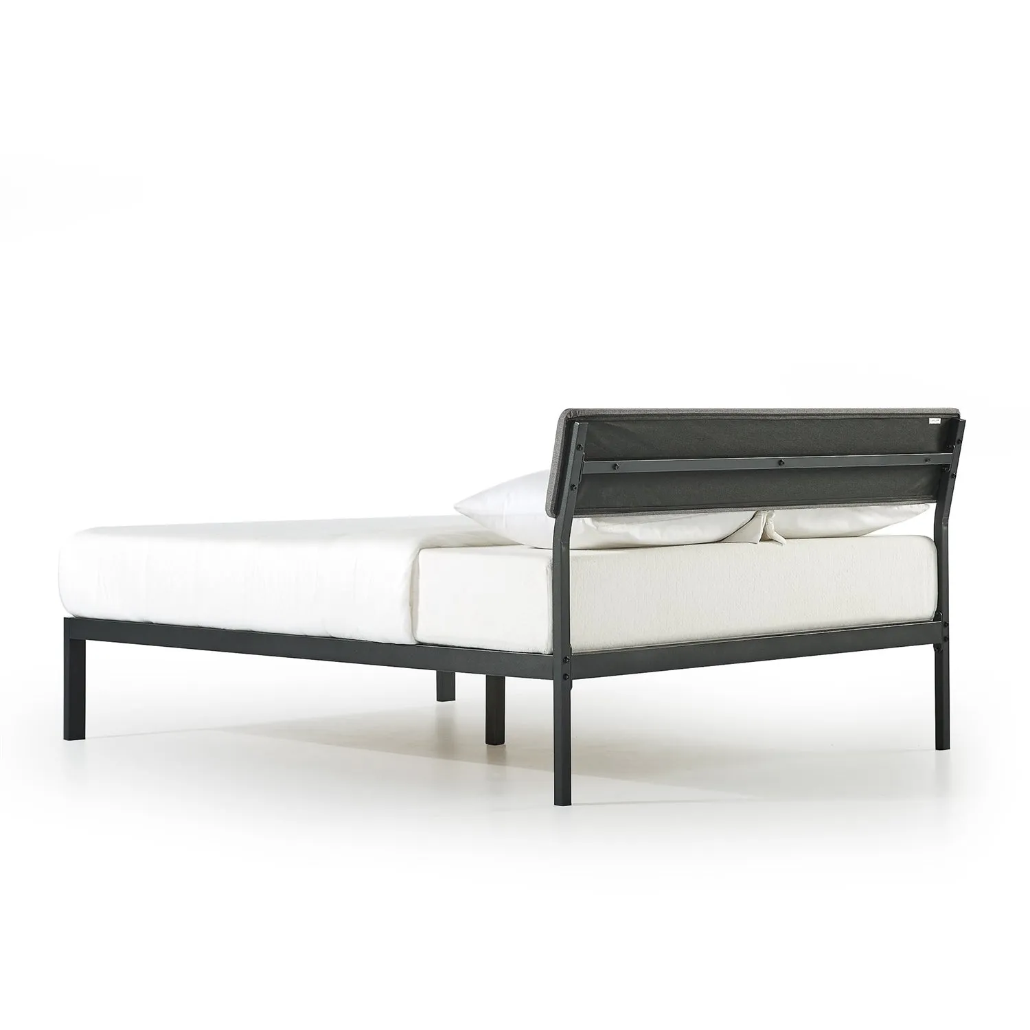Full Size Grey Soft Fabric Metal Headboard Platform Bed Wooden Slats