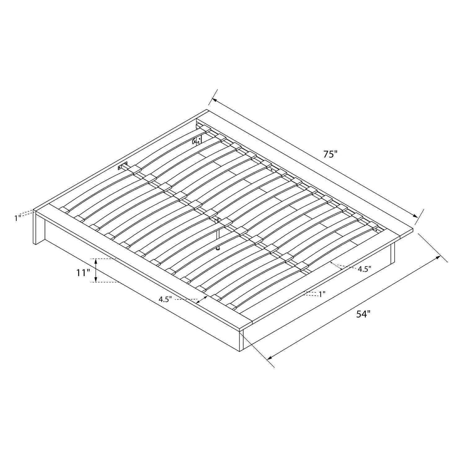 Full size Modern Faux Leather Platform Bed Frame in Black with Wooden Slats