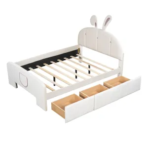 Full Velvet Platform Bed with Bunny Ears Headboard Wooden Frame