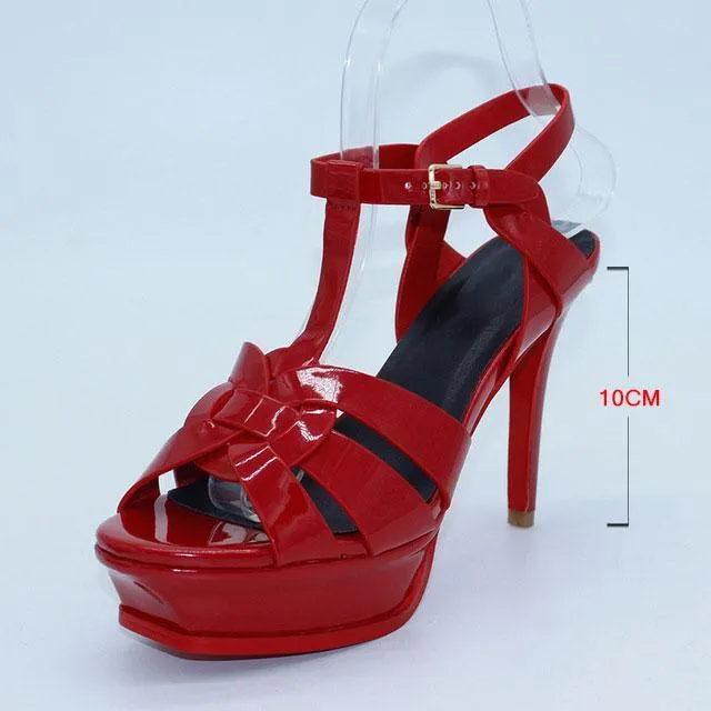 Genuine Leather High Heel Sandals Women Heels
