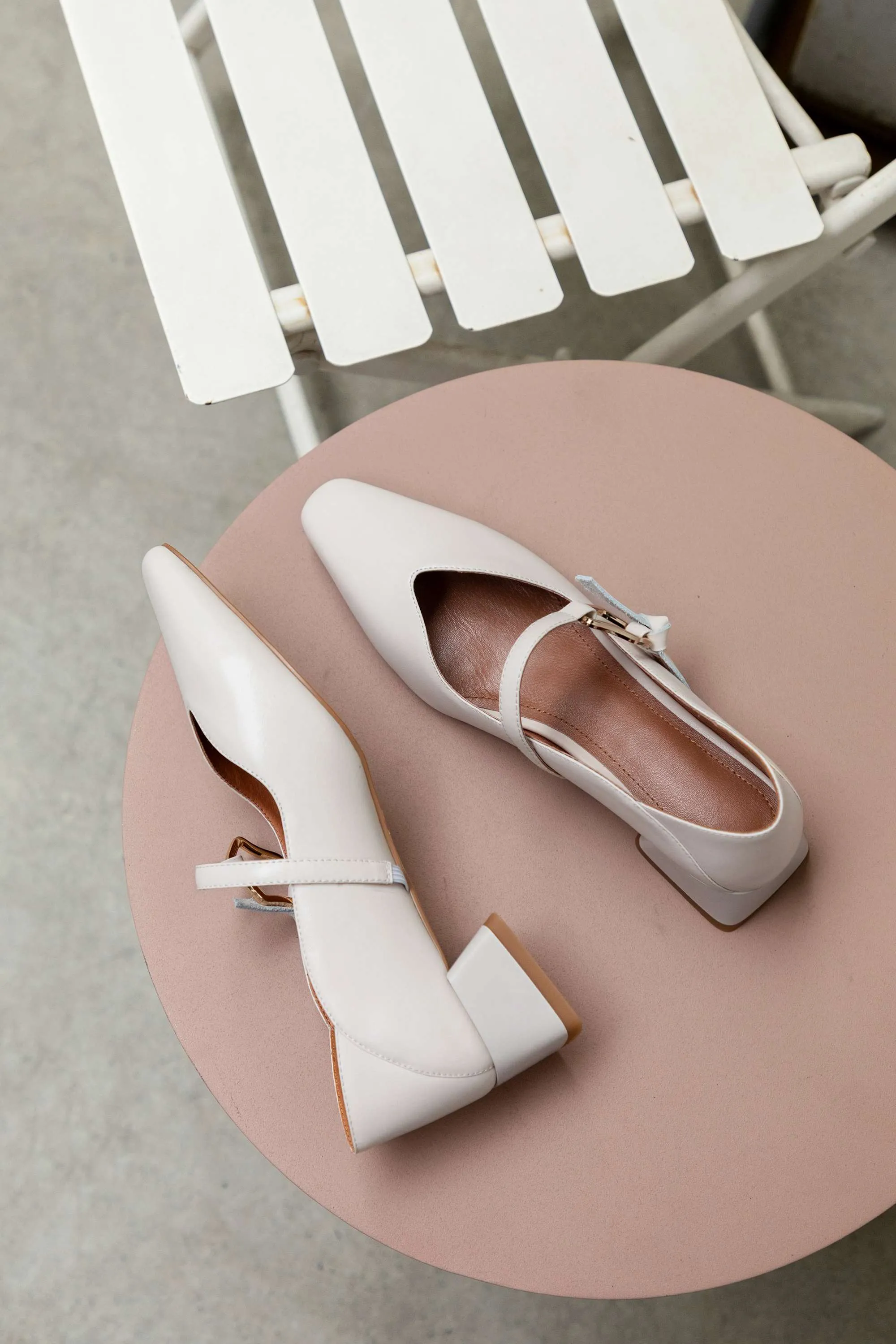 Genuine Leather Square Toe Med Heel Women Pumps