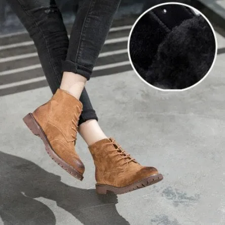Genuine Leather Women Martin Boots 2020 New Spring Suede Pigskin Women Booties Lace Up Women Ankle Boots