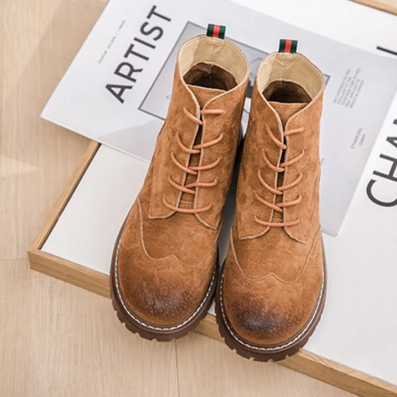 Genuine Leather Women Martin Boots 2020 New Spring Suede Pigskin Women Booties Lace Up Women Ankle Boots