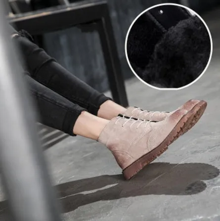 Genuine Leather Women Martin Boots 2020 New Spring Suede Pigskin Women Booties Lace Up Women Ankle Boots