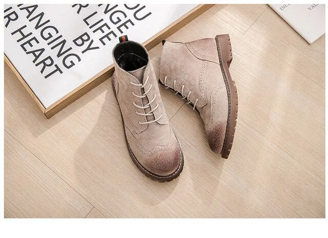 Genuine Leather Women Martin Boots 2020 New Spring Suede Pigskin Women Booties Lace Up Women Ankle Boots