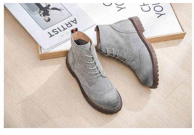 Genuine Leather Women Martin Boots 2020 New Spring Suede Pigskin Women Booties Lace Up Women Ankle Boots