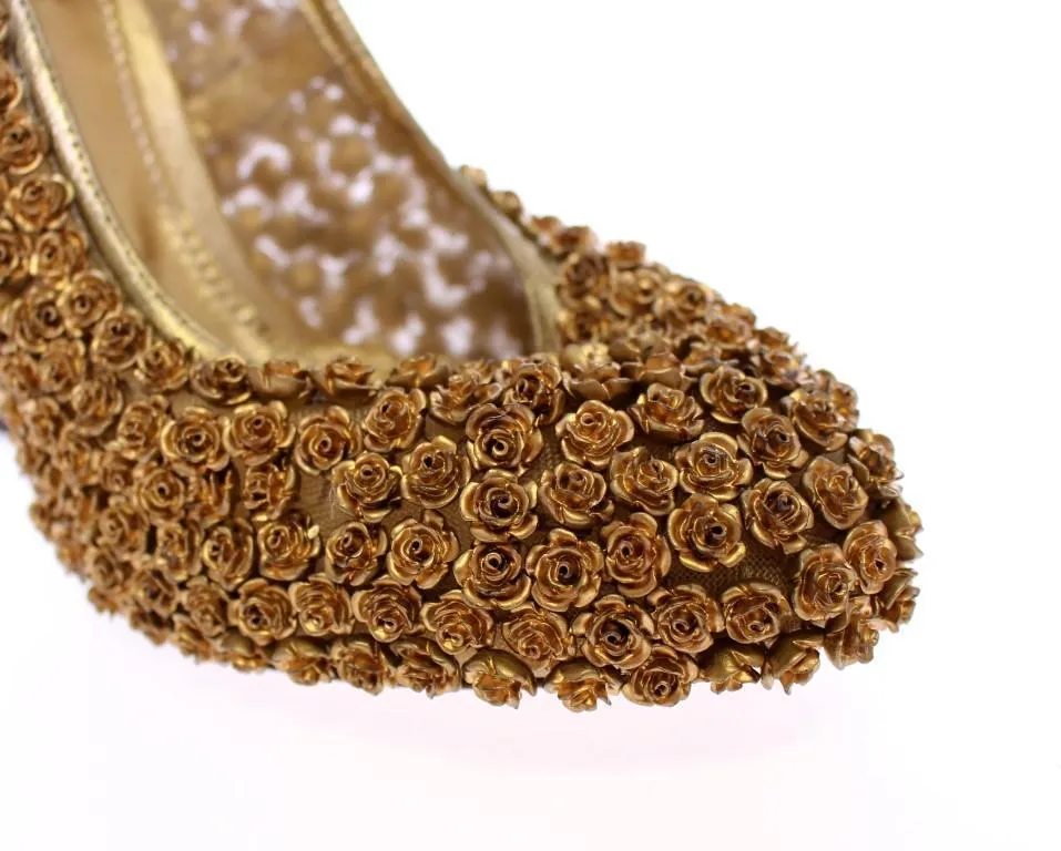 Gold Floral Metal Leather Pumps