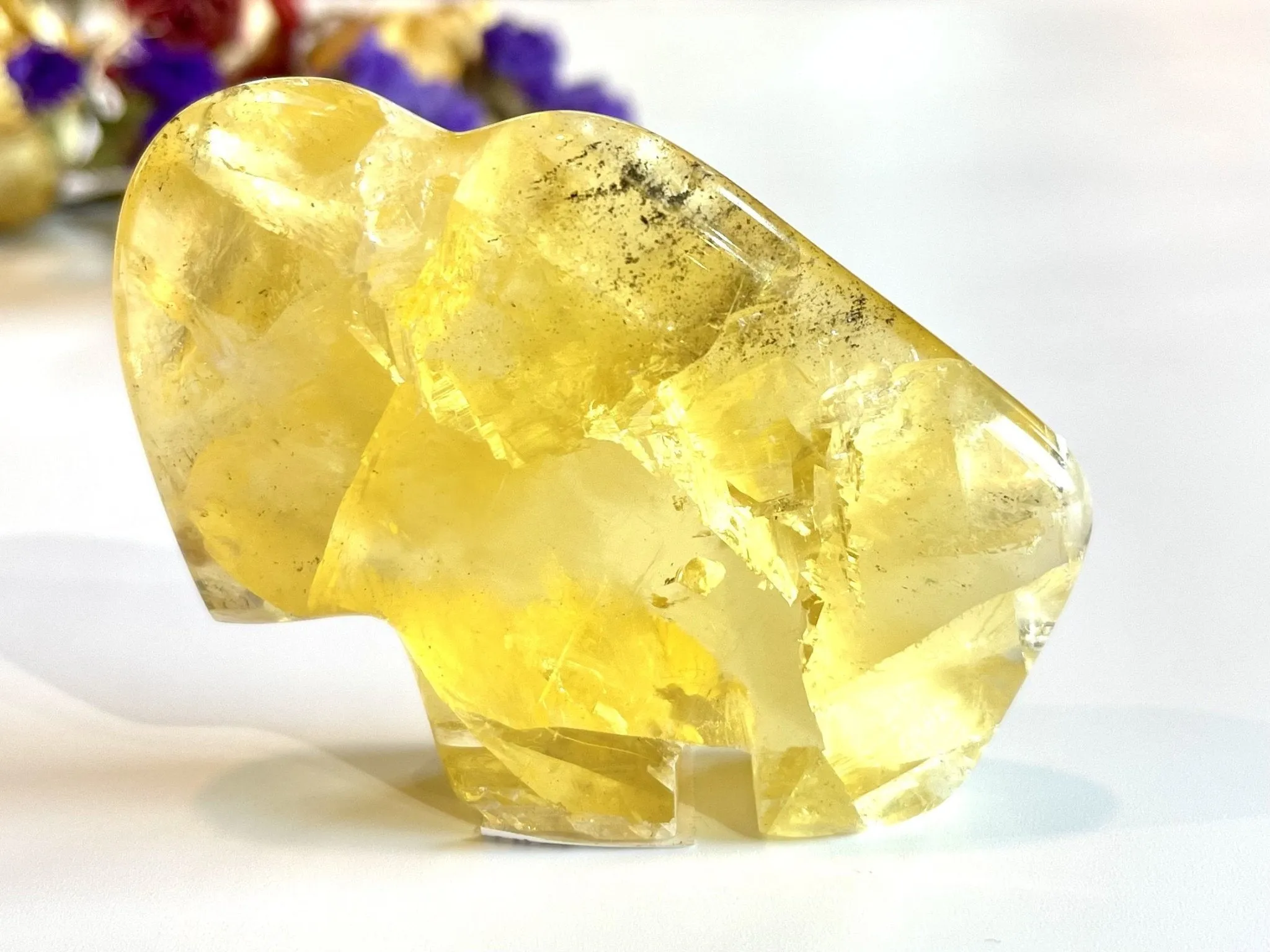 Golden Grass Fluorite Buffalo Carving
