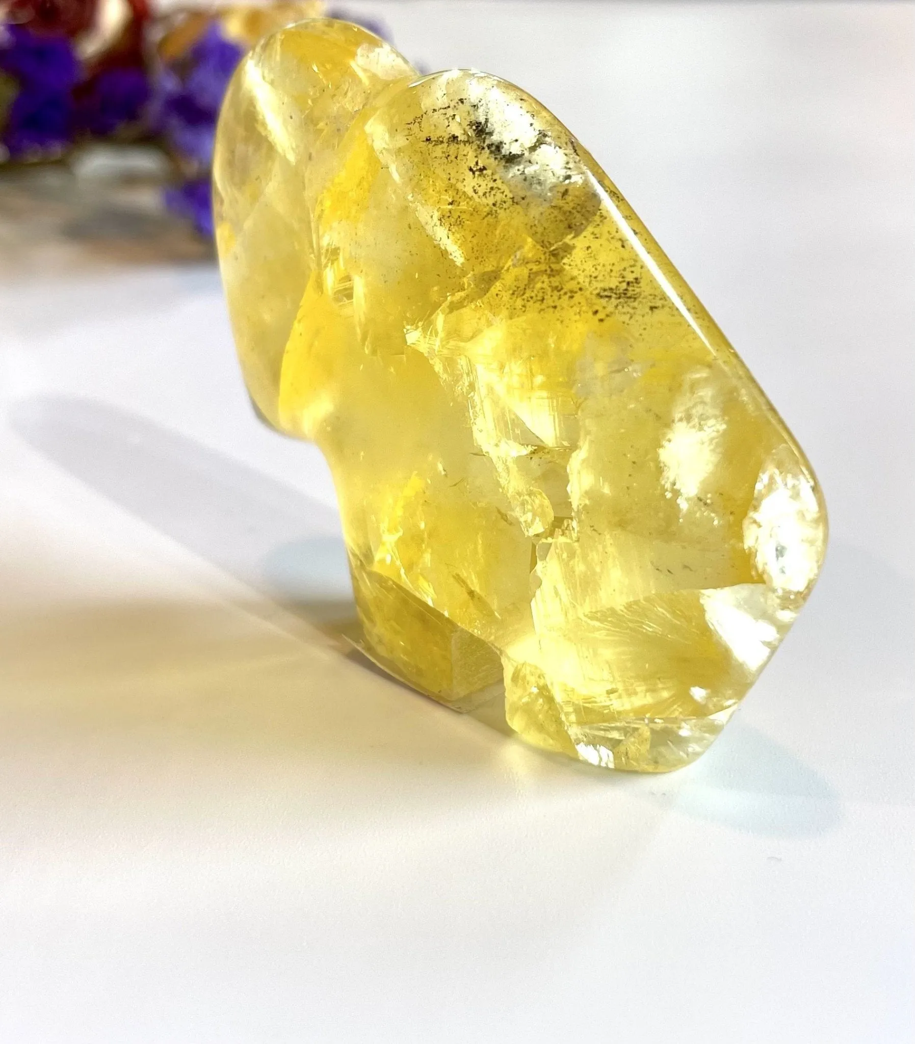 Golden Grass Fluorite Buffalo Carving