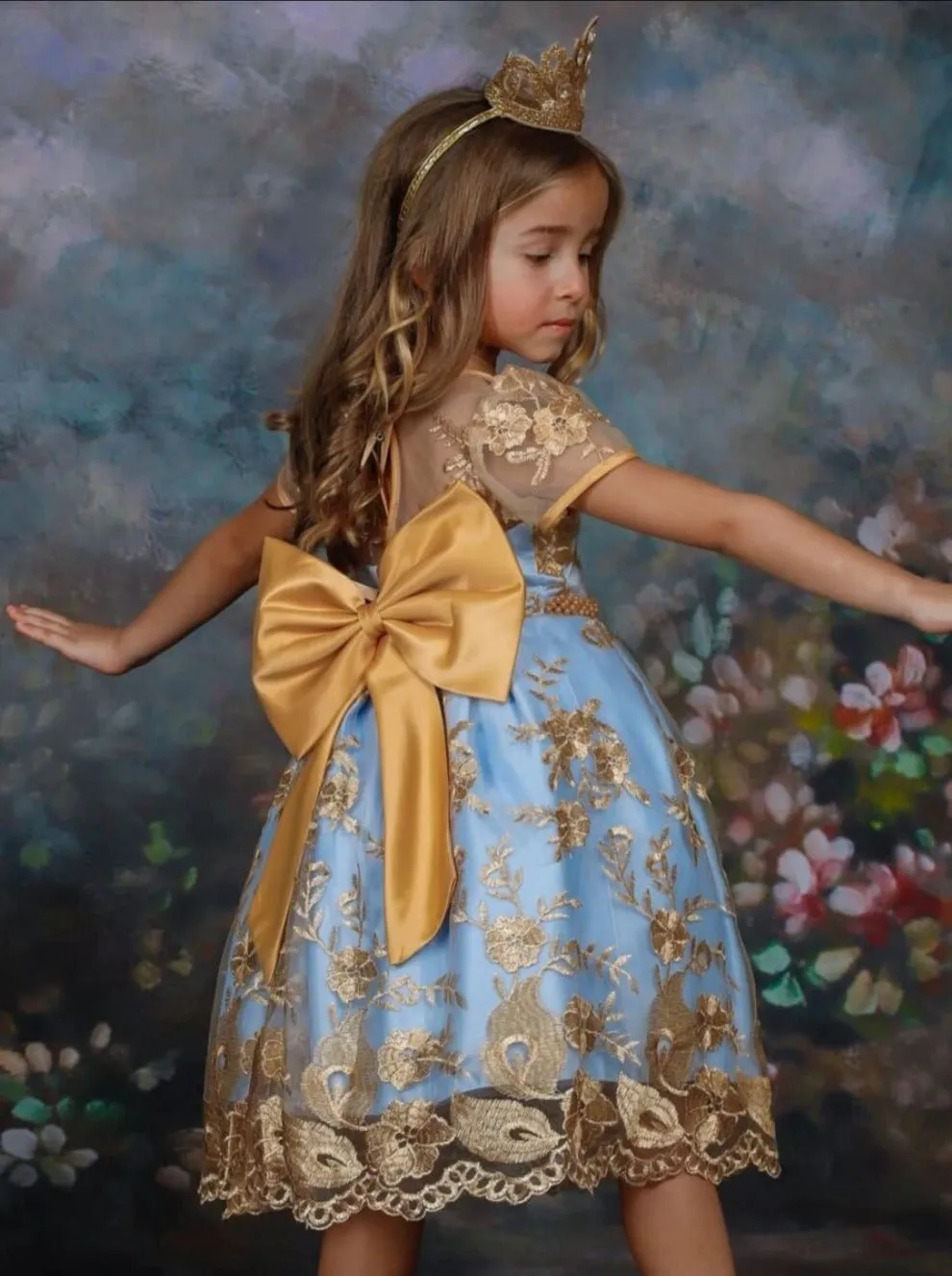 Golden Princess Floral Lace Sheer Dress