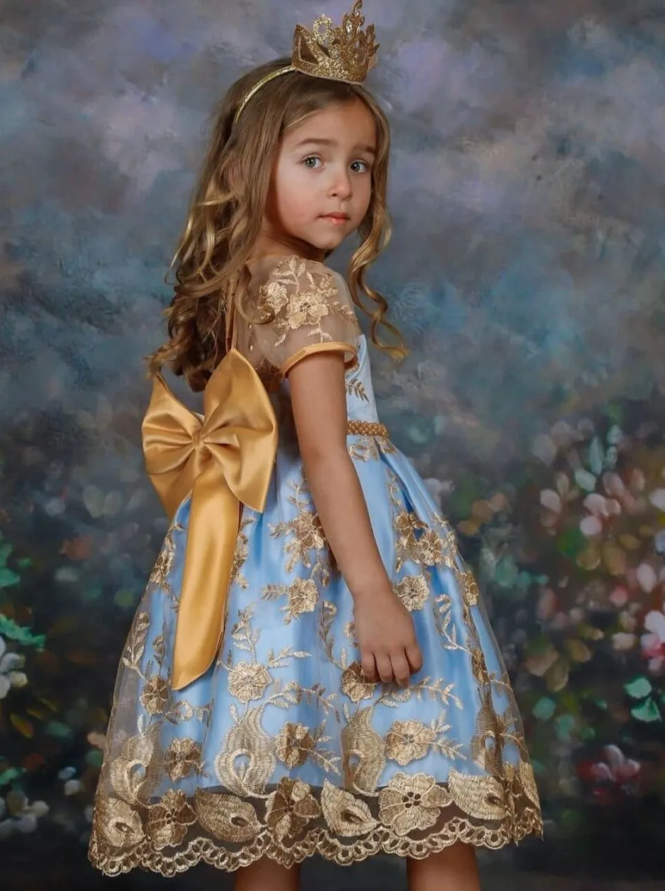 Golden Princess Floral Lace Sheer Dress