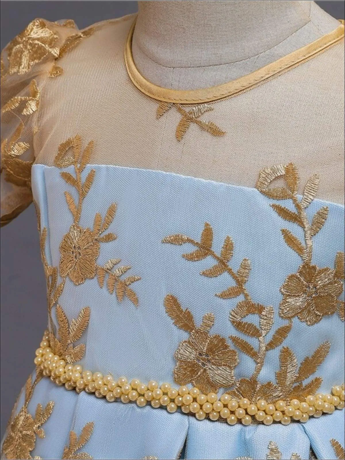 Golden Princess Floral Lace Sheer Dress