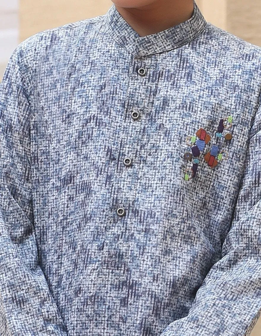 Graceful Pakistani designer kurta for boys in grey color # K2305