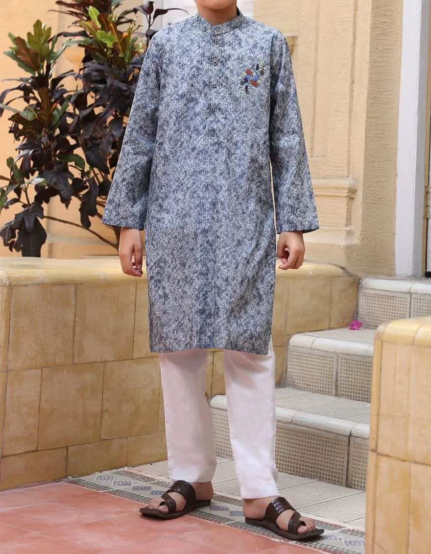Graceful Pakistani designer kurta for boys in grey color # K2305