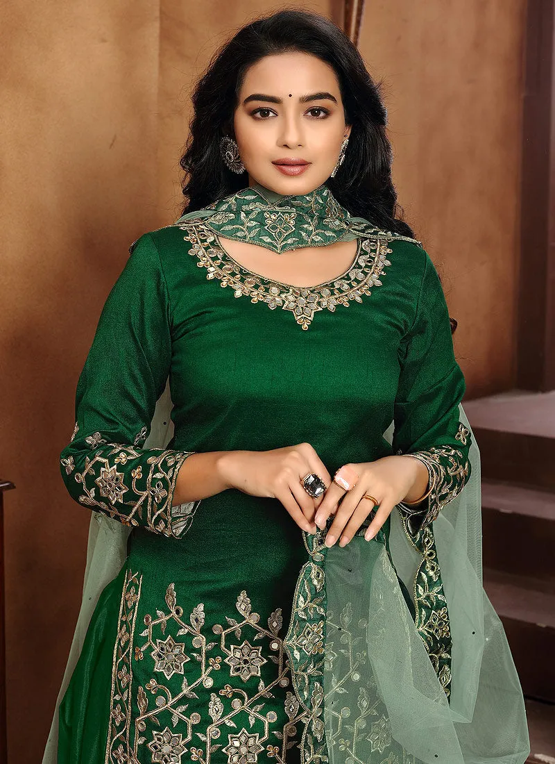 Green Embroidered Patiala Punjabi Suit