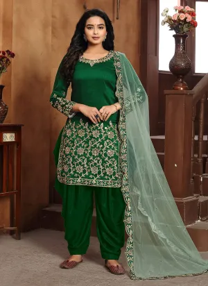 Green Embroidered Patiala Punjabi Suit