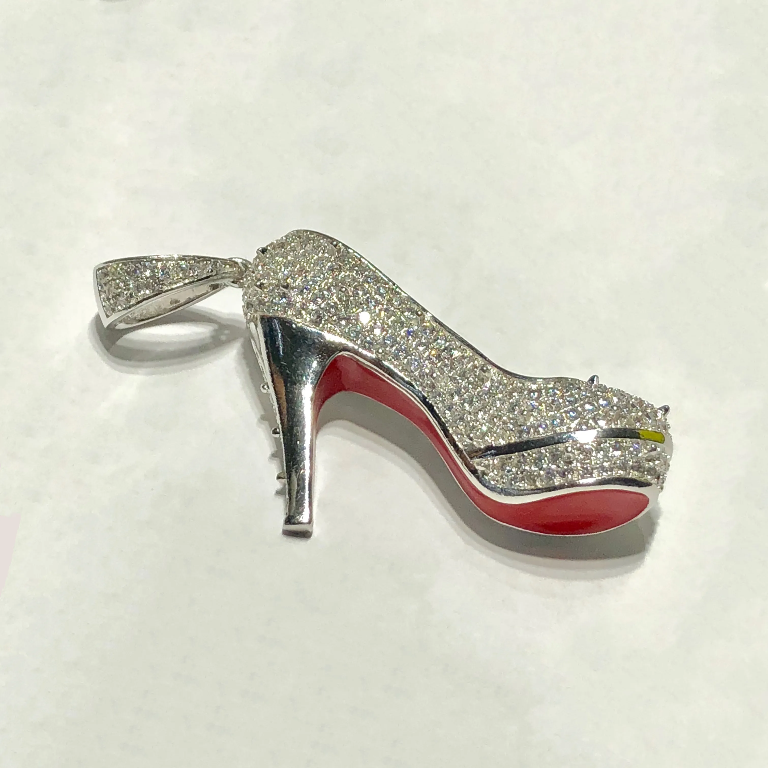 High Heel CZ Iced-Out Pendant (Silver)