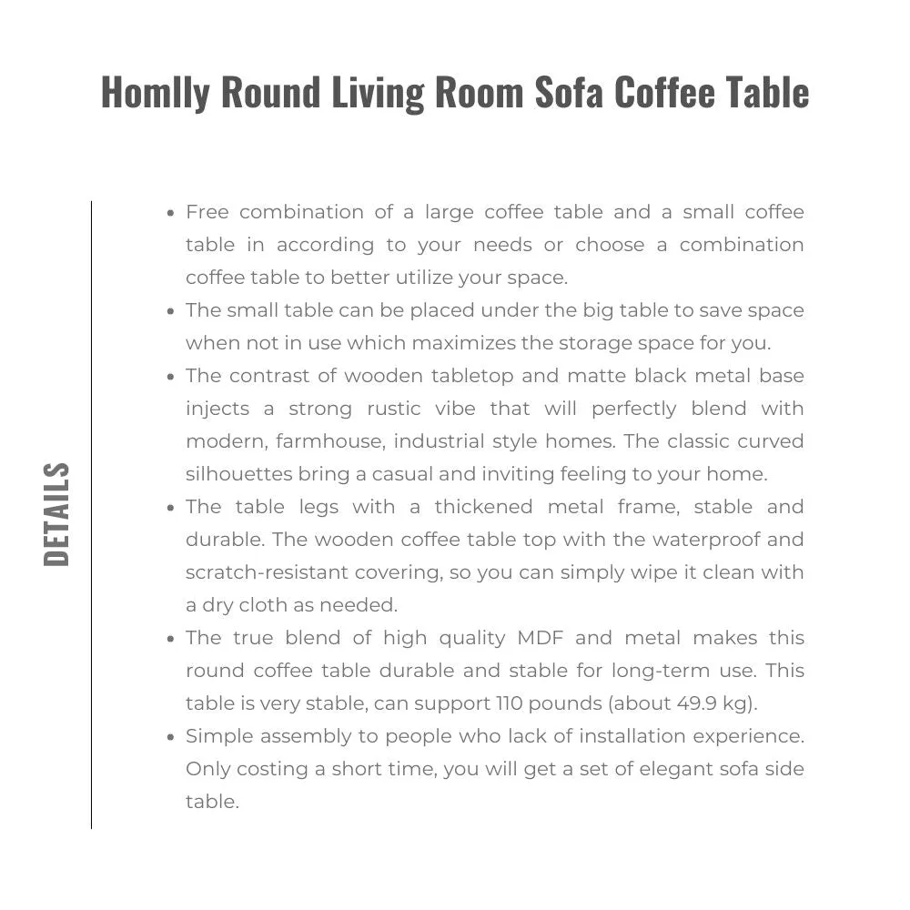 Homlly Round Living Room Sofa Coffee Table