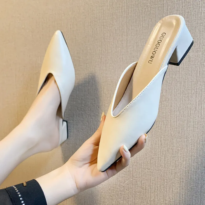 INSTOCK-half slippers women's shoes 2024 spring new Korean style