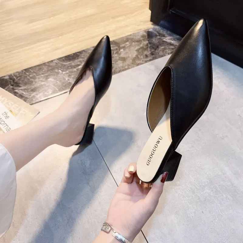 INSTOCK-half slippers women's shoes 2024 spring new Korean style