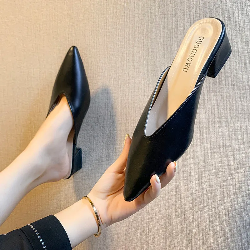 INSTOCK-half slippers women's shoes 2024 spring new Korean style