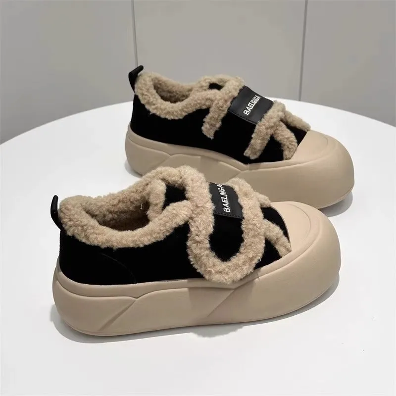 INSTOCK-Platform sole Velcro cotton shoes for women winter plus