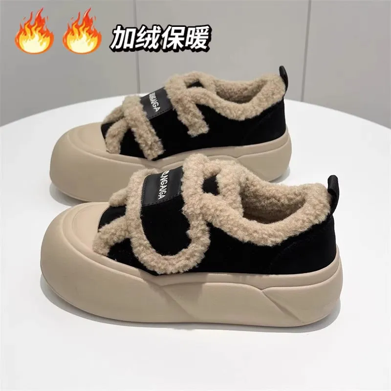 INSTOCK-Platform sole Velcro cotton shoes for women winter plus