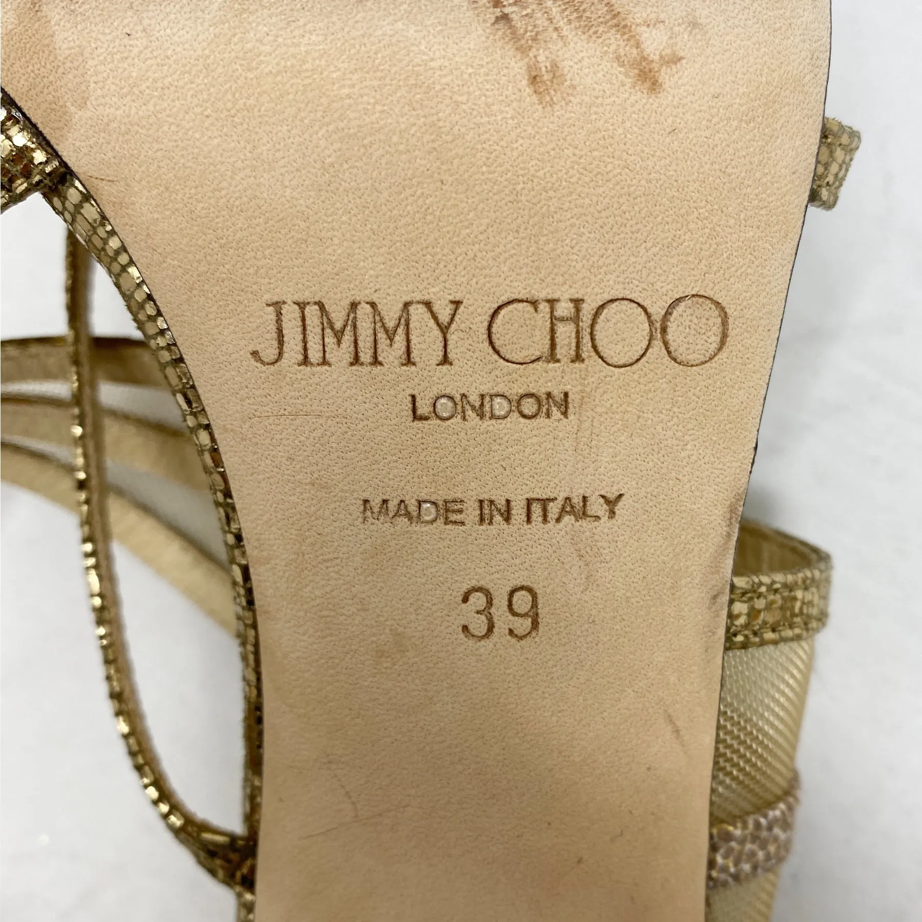 Jimmy Choo Visby Metallic Leather Straps and Mesh Sandals Size EU 39