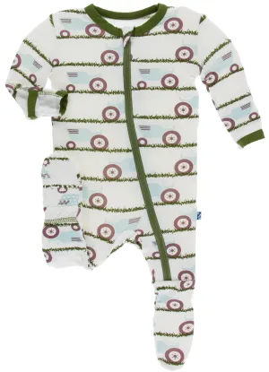 KicKee Pants Natural Tractor and Grass Footie with Zipper
