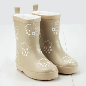 Kids Fleece Lined Wellies - Stone