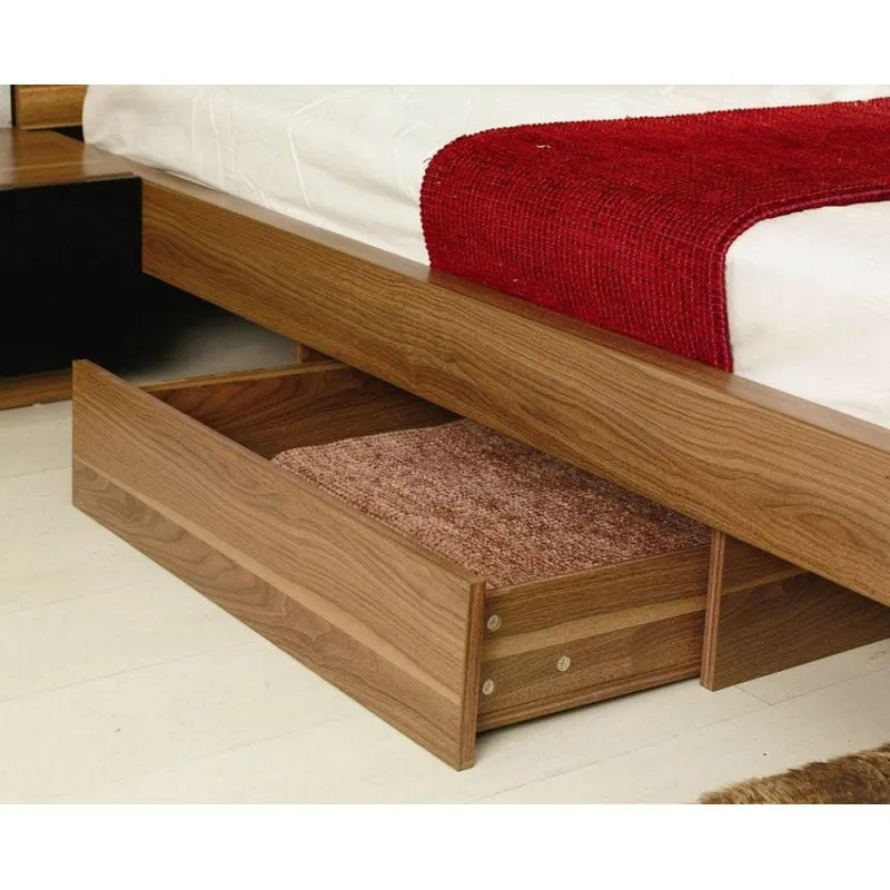 King Brown Wood Modern Platform Bed Frame with Headboard and 2 Nightstands