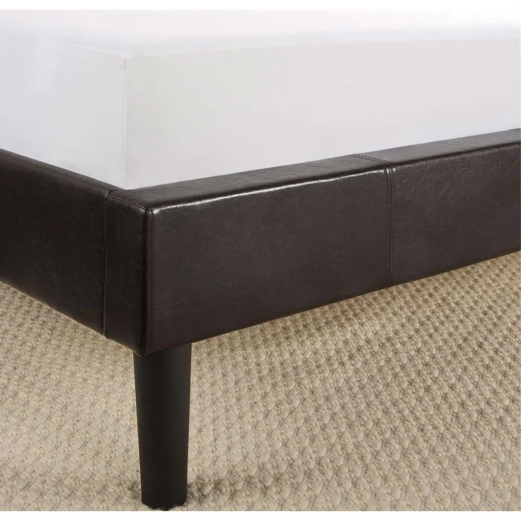 King size Contemporary Faux Leather Upholstered Platform Bed Frame with Wood Slats