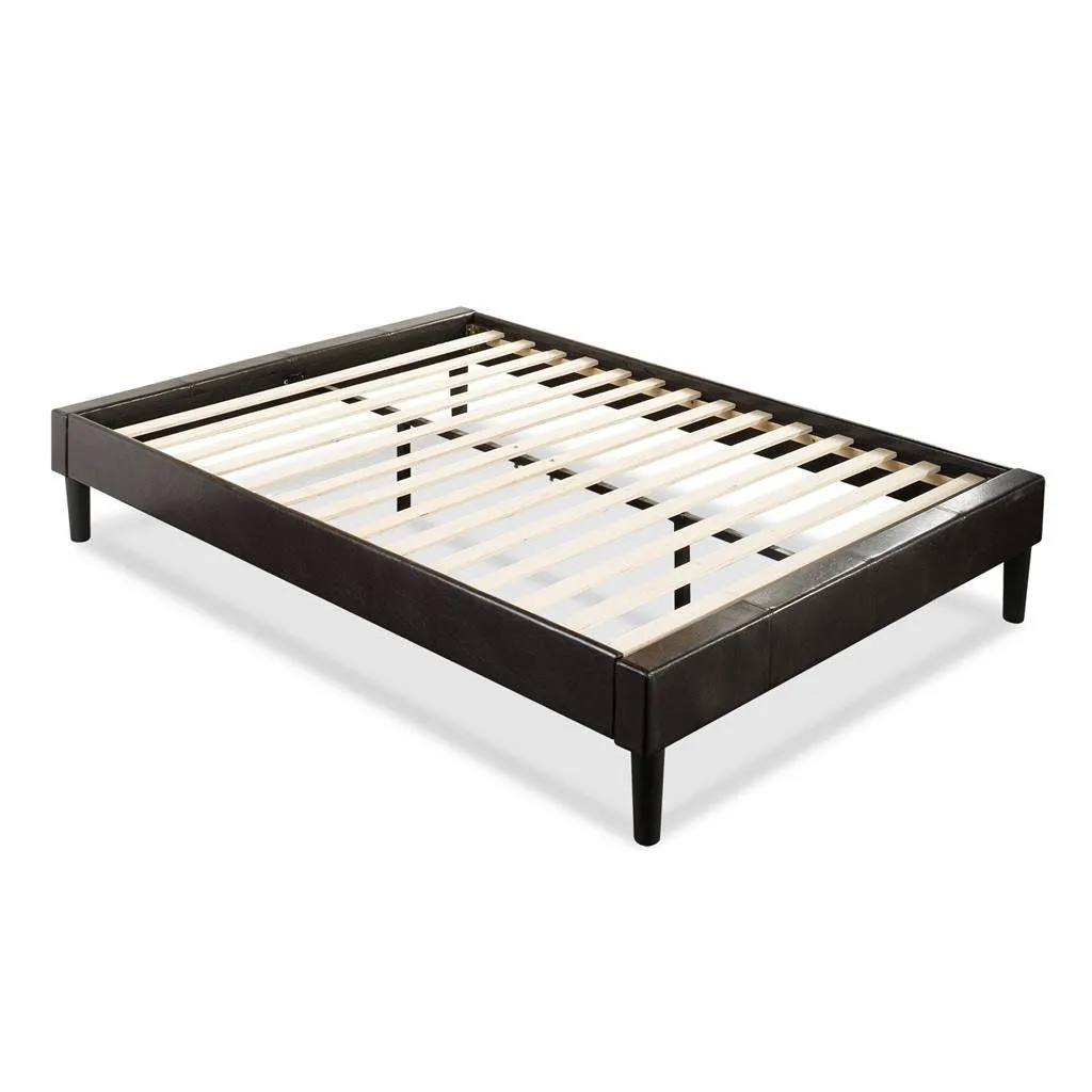 King size Contemporary Faux Leather Upholstered Platform Bed Frame with Wood Slats