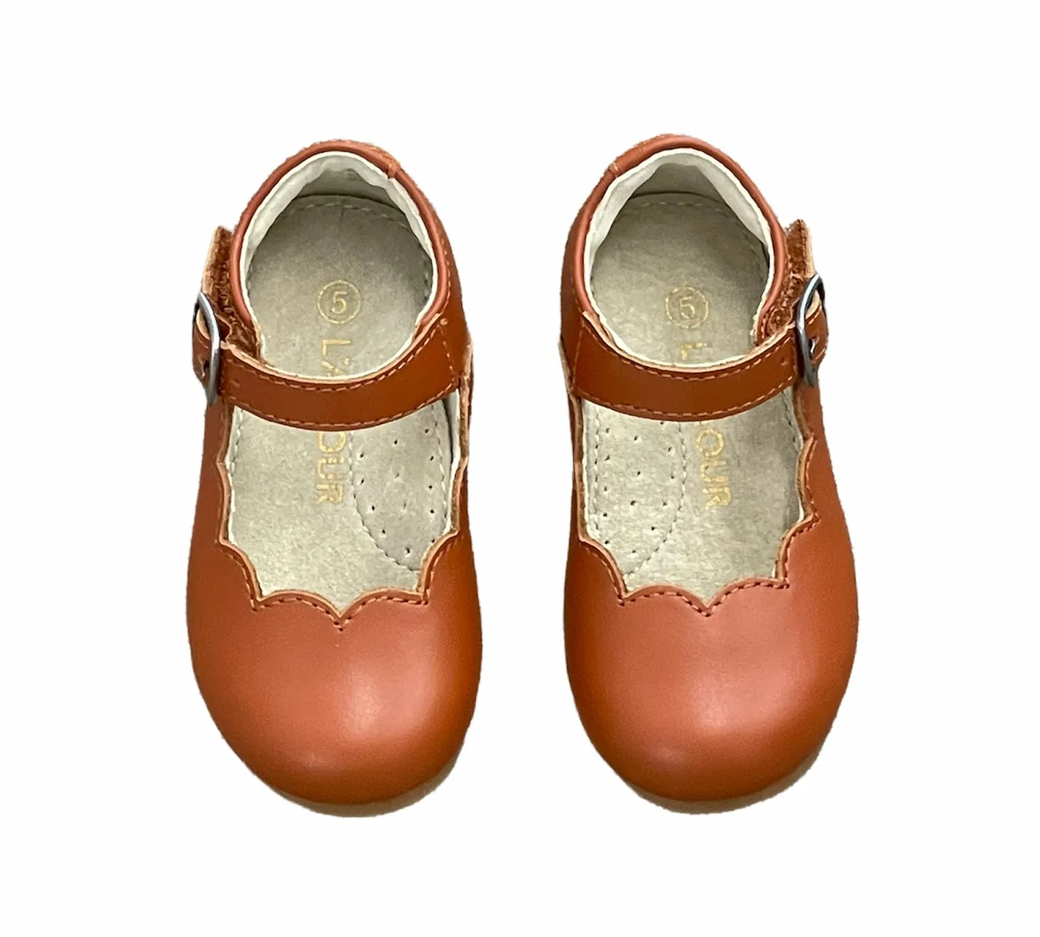L'Amour Sonia Scalloped Flat - Cognac