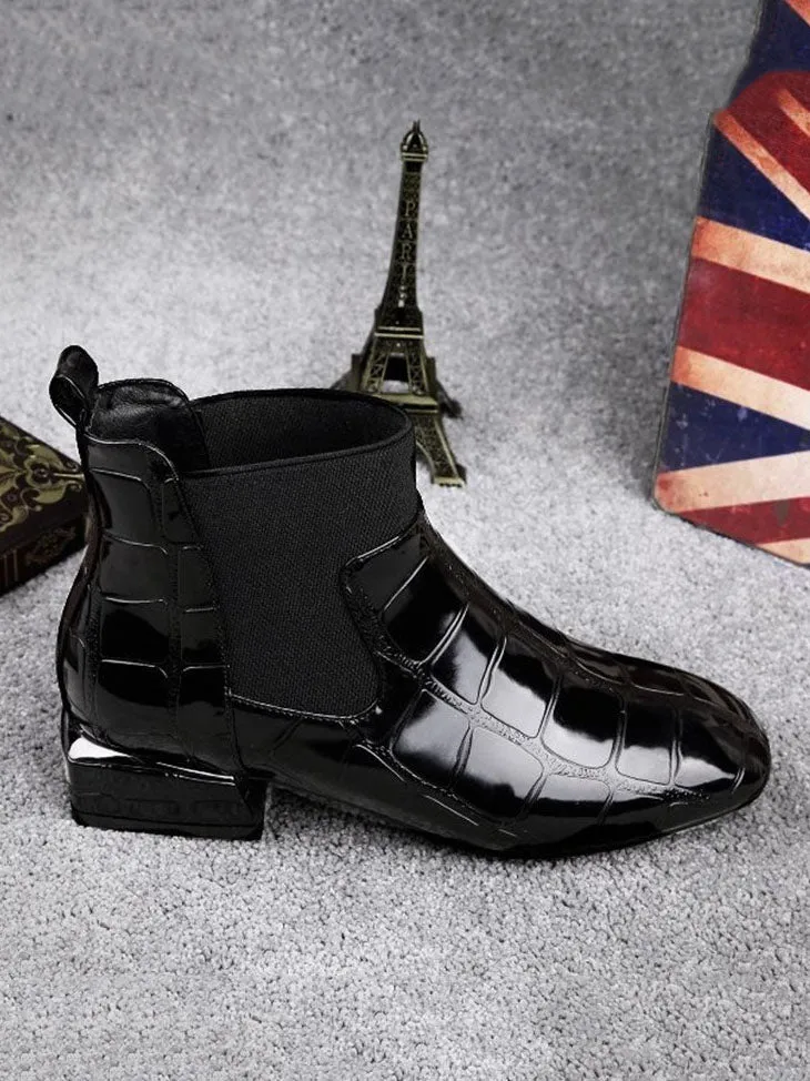 Large Size Women's Boots Winter Square Head Thick with Patent Leather Feet Short Boots British Style Fashion Martin Boots