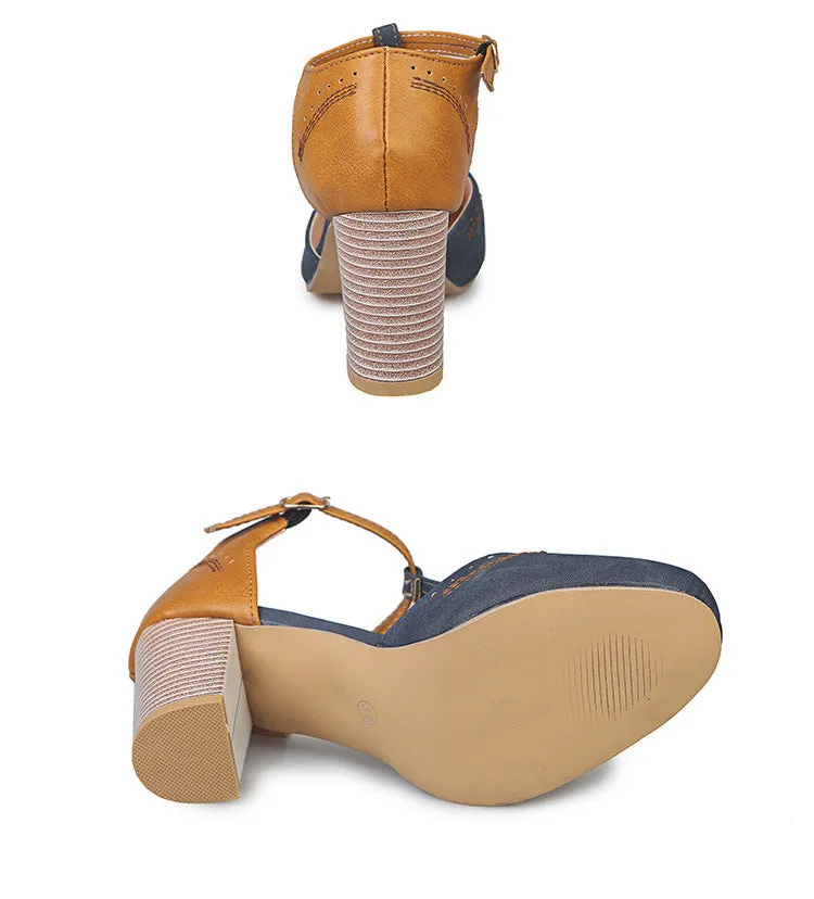 Large Size Women's Shoes Spring and Summer New One-line Buckle with High Heel Thick Sandals