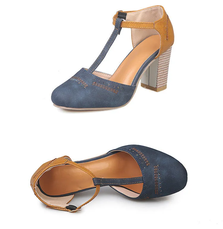 Large Size Women's Shoes Spring and Summer New One-line Buckle with High Heel Thick Sandals