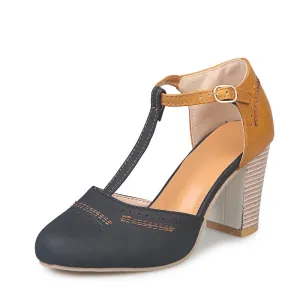 Large Size Women's Shoes Spring and Summer New One-line Buckle with High Heel Thick Sandals