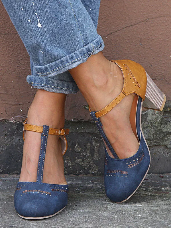 Large Size Women's Shoes Spring and Summer New One-line Buckle with High Heel Thick Sandals