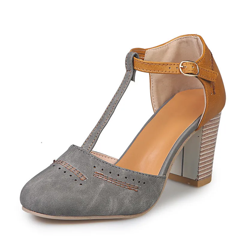 Large Size Women's Shoes Spring and Summer New One-line Buckle with High Heel Thick Sandals