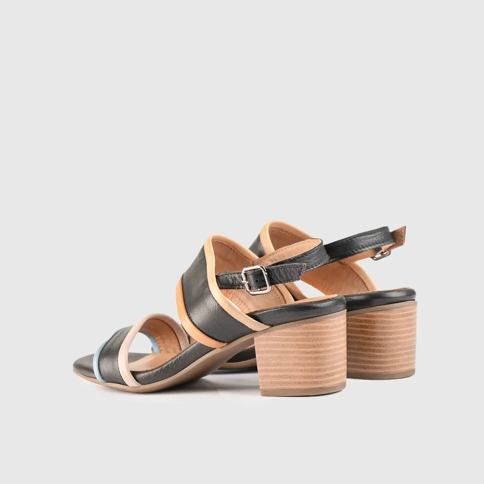 Leather Comfort Block Heel Sandal Multi 8852
