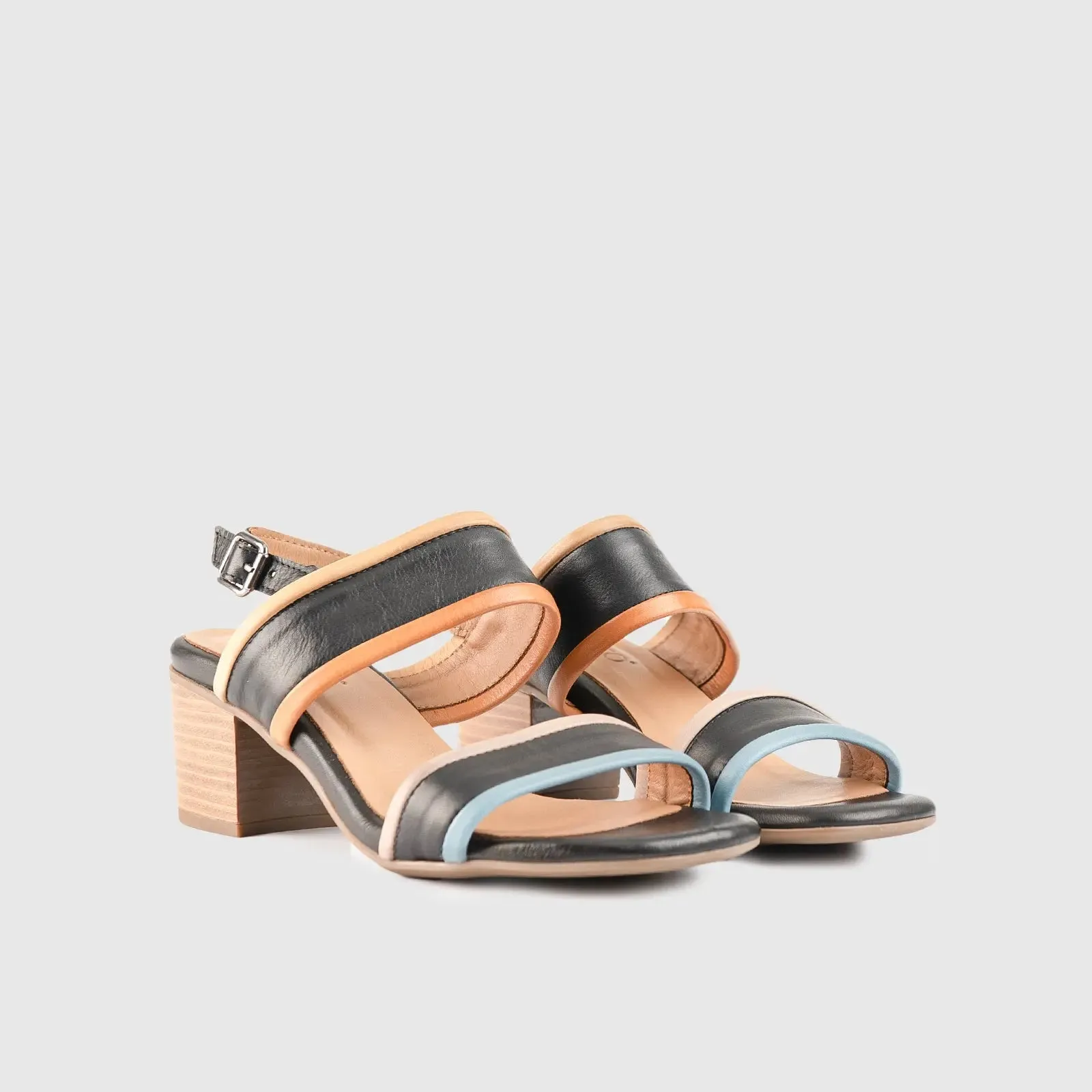 Leather Comfort Block Heel Sandal Multi 8852