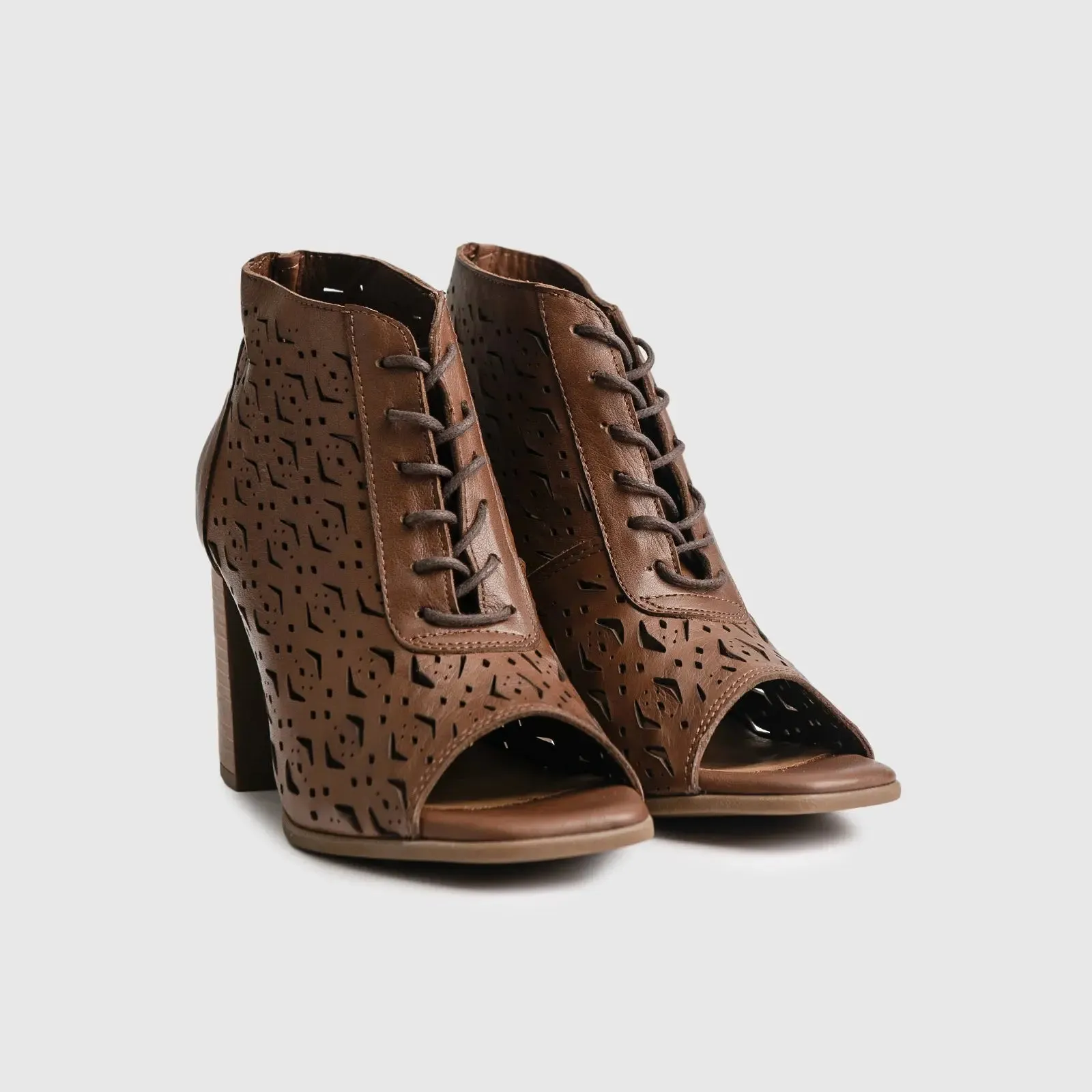 Leather Comfort High Heel Sandal Brown 8336